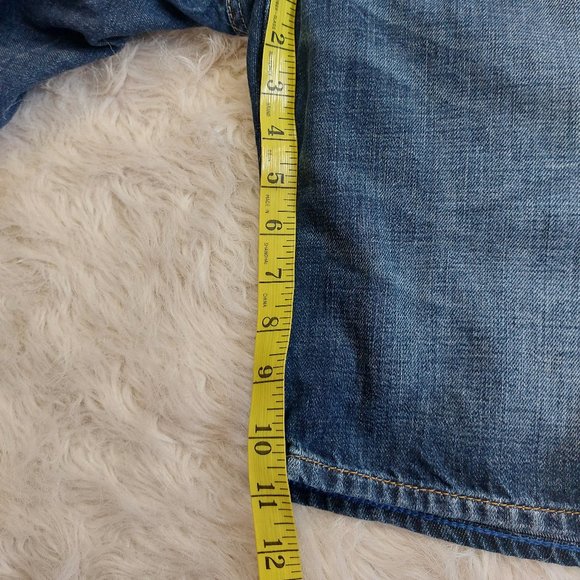 Adenim Men's Blue Adam Slim Fit Fly Buttons Distress Shorts - Picture 7 of 10